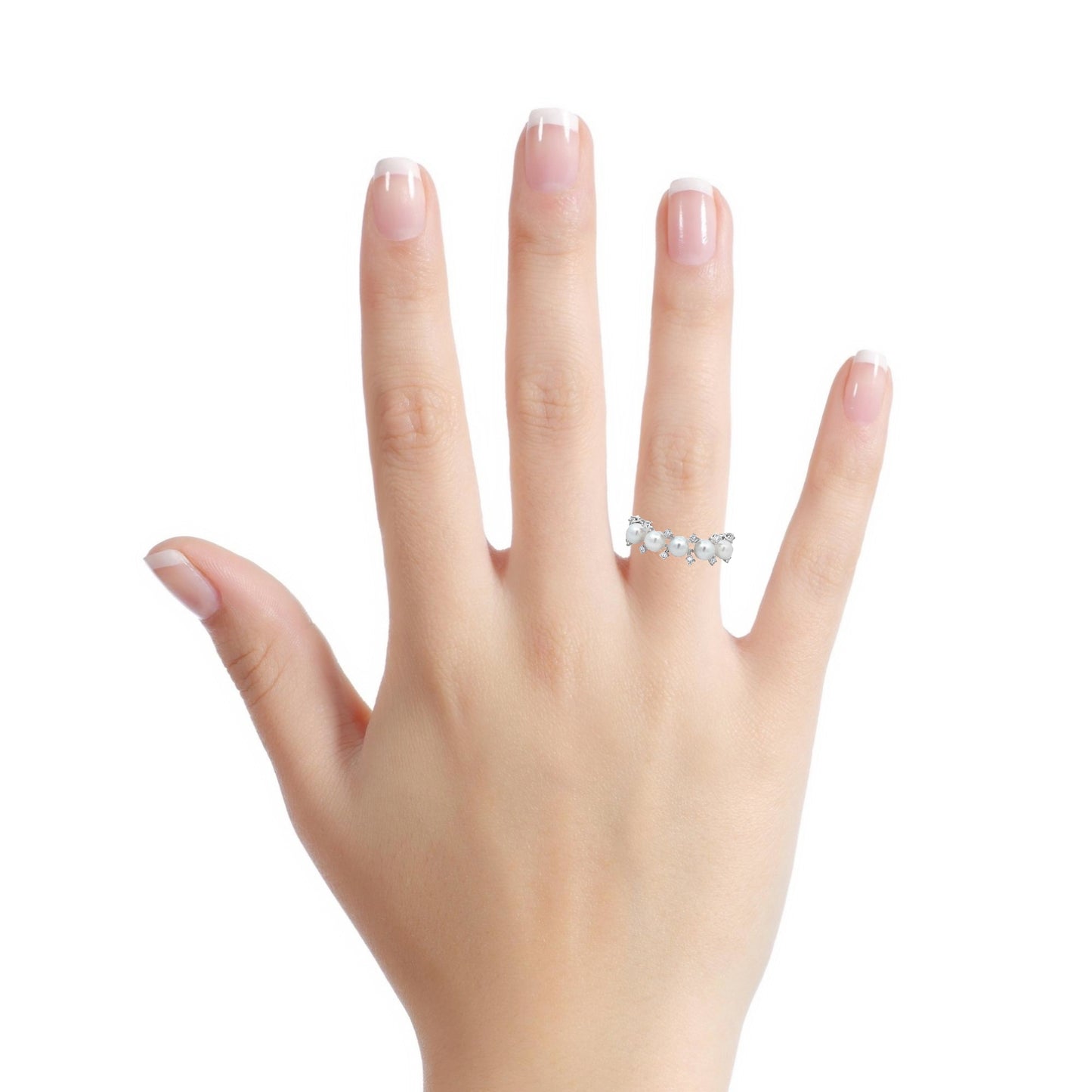 14k White Gold Cultured Pearl and Diamond Ring 4.00 mm