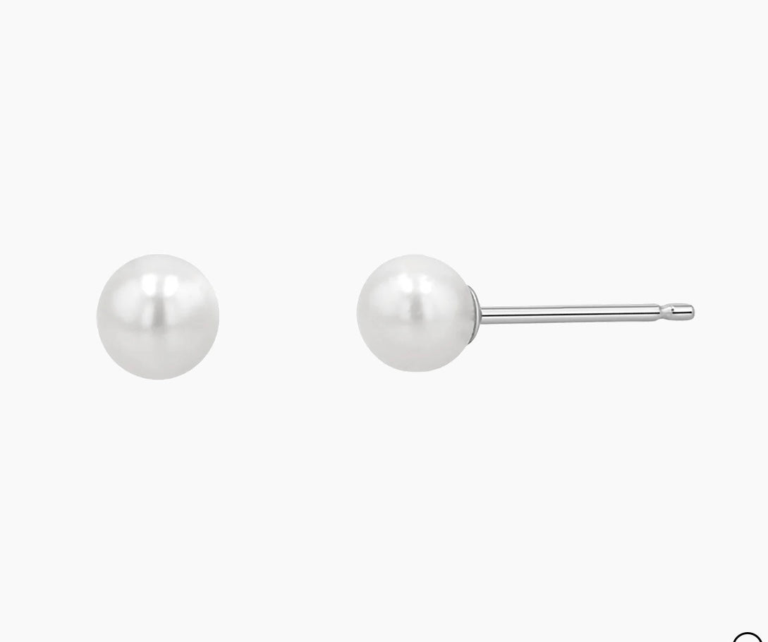 Akoya Cultured Pearl Studs 5.50 mm White Gold Front and Side View