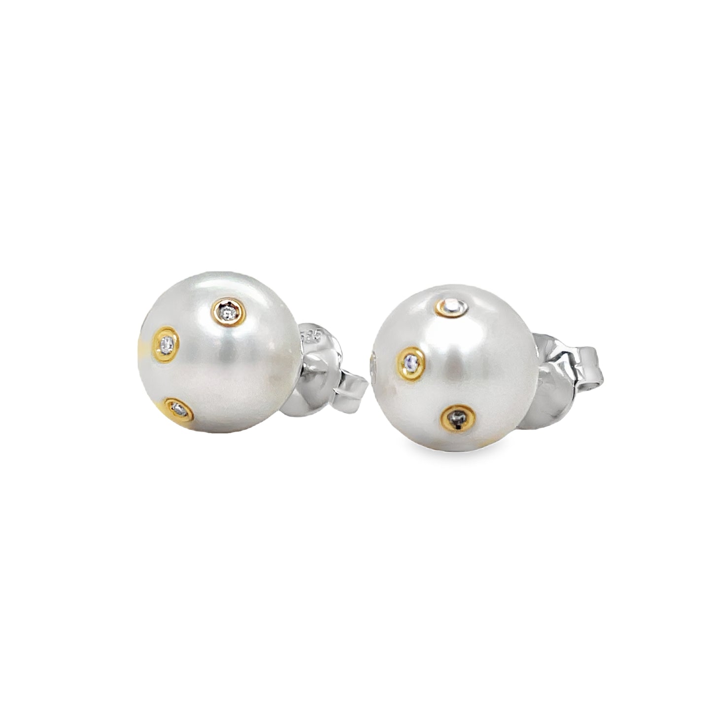 South Seas Embedded Diamond Stud Earrings 10.00 mm Side View