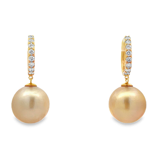 Front view of South Seas and Diamond Huggie Earrings 14.00 mm