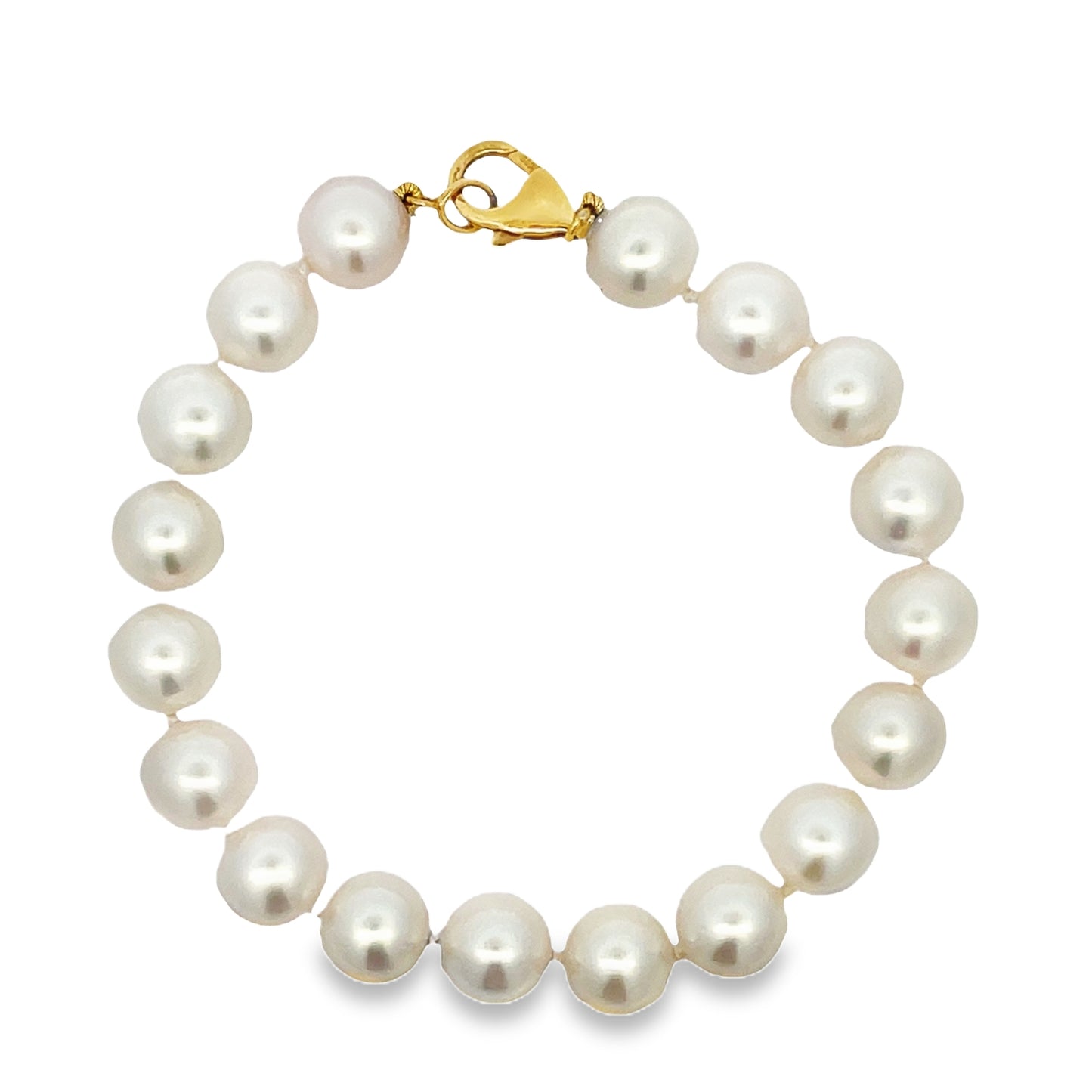 Top view of 14k Yellow Gold FW Pearl Bracelet 9.00 mm