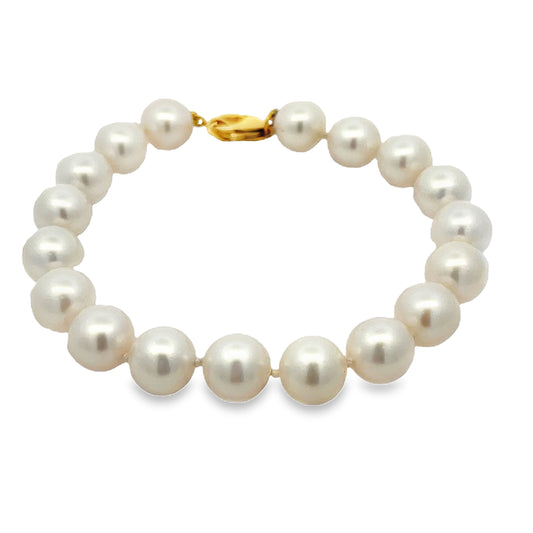 Front view of 14k Yellow Gold Cultured Pearl Bracelet 9.00 mm