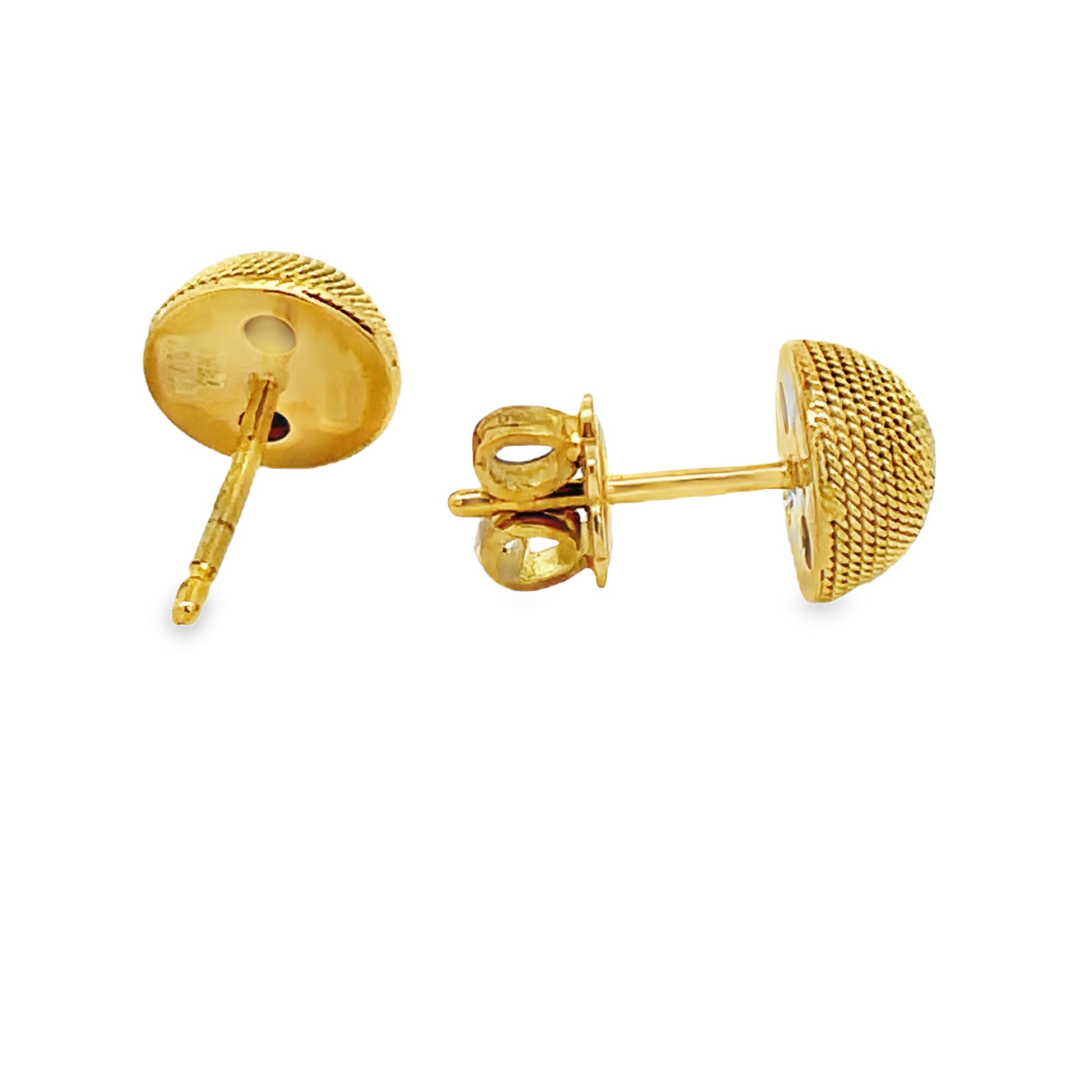 Back and side view of 18k Yellow Gold Italian Made Woven Stud Earrings 