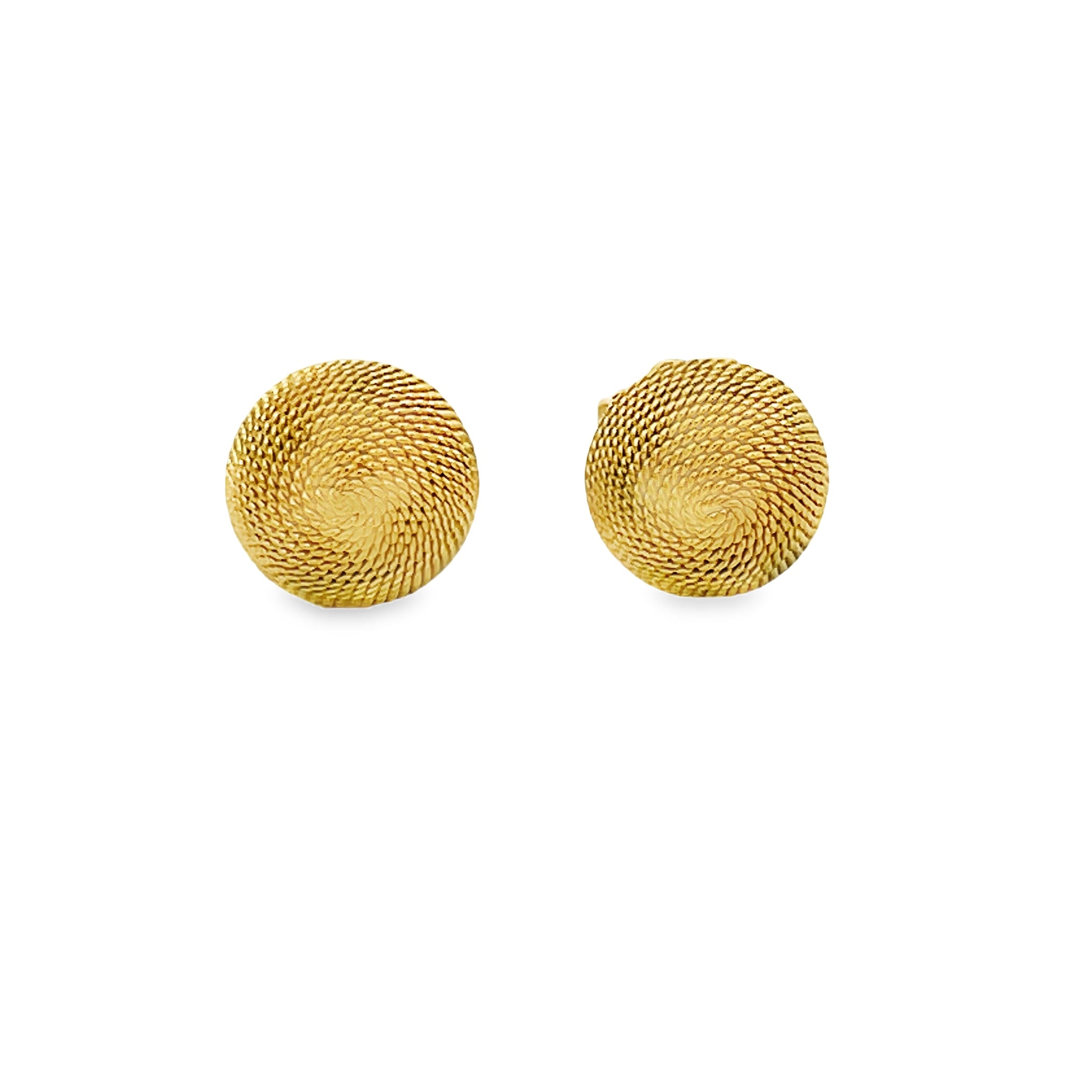 Front view of 18k Yellow Gold Italian Made Woven Stud Earrings 