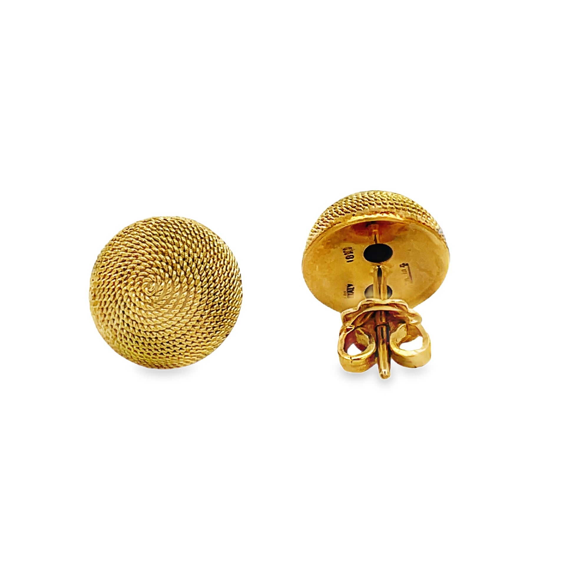 Front and back view of 18k Italian Large Twisted Cable Stud Button Earrings 12.00 mm 