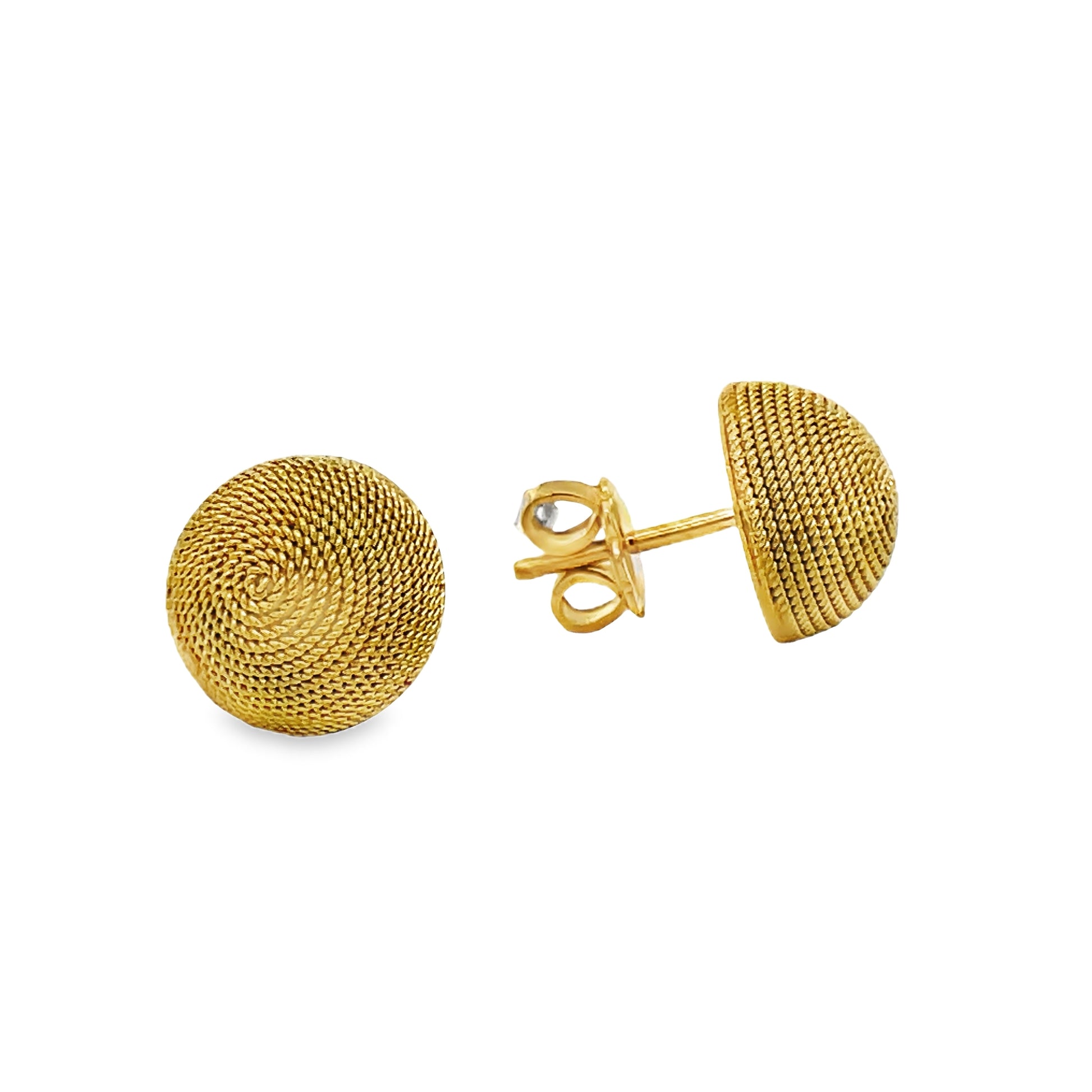 Front and side view of 18k Italian Large Twisted Cable Stud Button Earrings 12.00 mm 