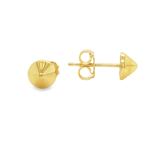 Front and side view of Italian Made 14k Yellow Gold Small Spike Stud Earrings   