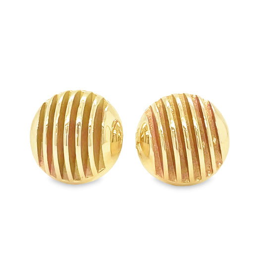 Front view of 14k Yellow Gold Dome Half Ball Corrugated Earrings