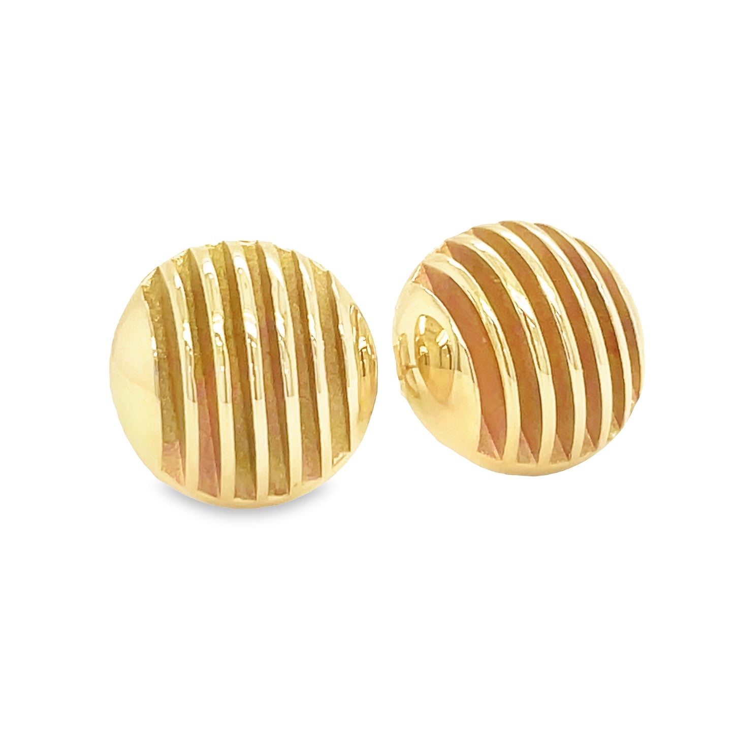 Front and side view of 14k Yellow Gold Dome Half Ball Corrugated Earrings