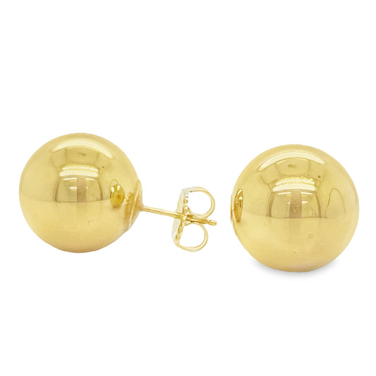 14k Yellow Gold Ball Stud Earrings 8.00 mm Front and Side View