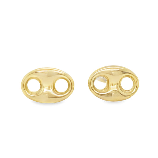 Tiny 14k Yellow Gold Puffed Mariner Link Earrings Front view 