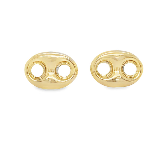 Small 14k Yellow Gold Puffed Mariner Link Earrings Front view 