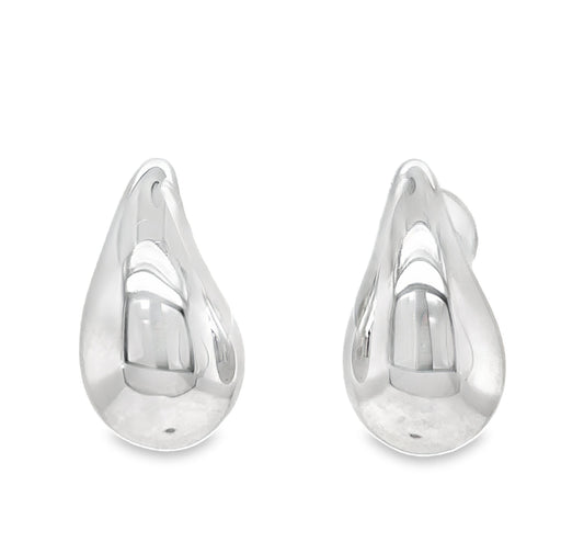 Italian 14k White Gold Puff Tear Drop Stud Small Earrings Front view