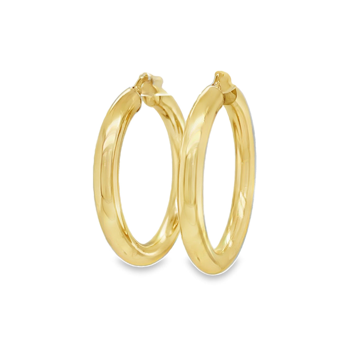 14k Italian Yellow Gold Hoop Earrings 5.00 mm Side view