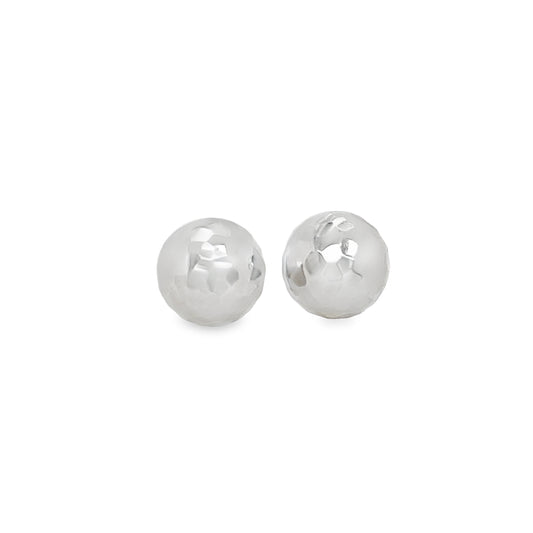 Front view of 14k White Gold Dome Half Ball Faceted Earrings