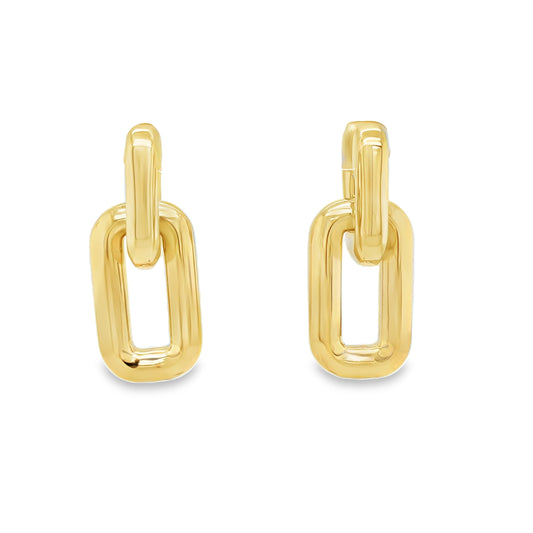 14k Italian Yellow Gold Double Link Drop Earrings Front view