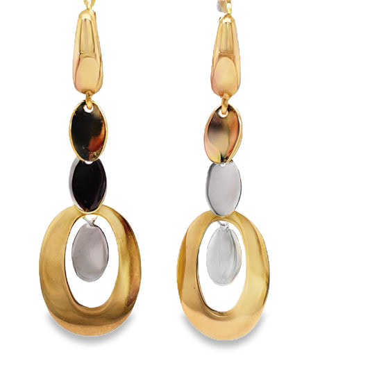 14k Italian Two-Tone Circles Drop Earrings Front view 