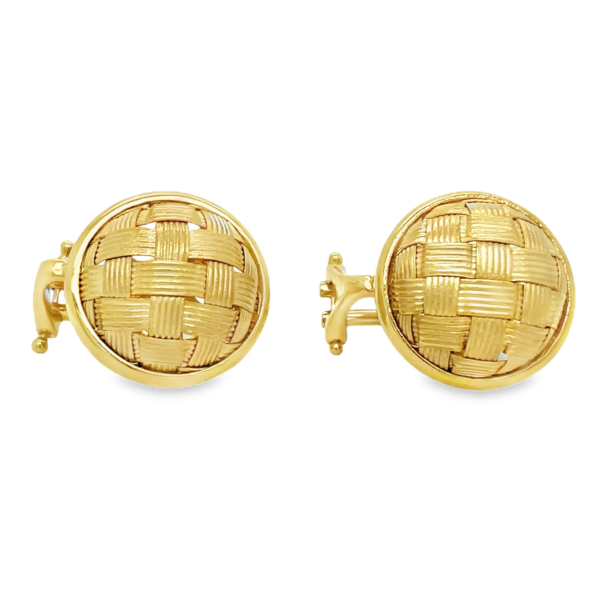 18k Italian Yellow Gold Weave Matte Finish Clip On Earrings Front View