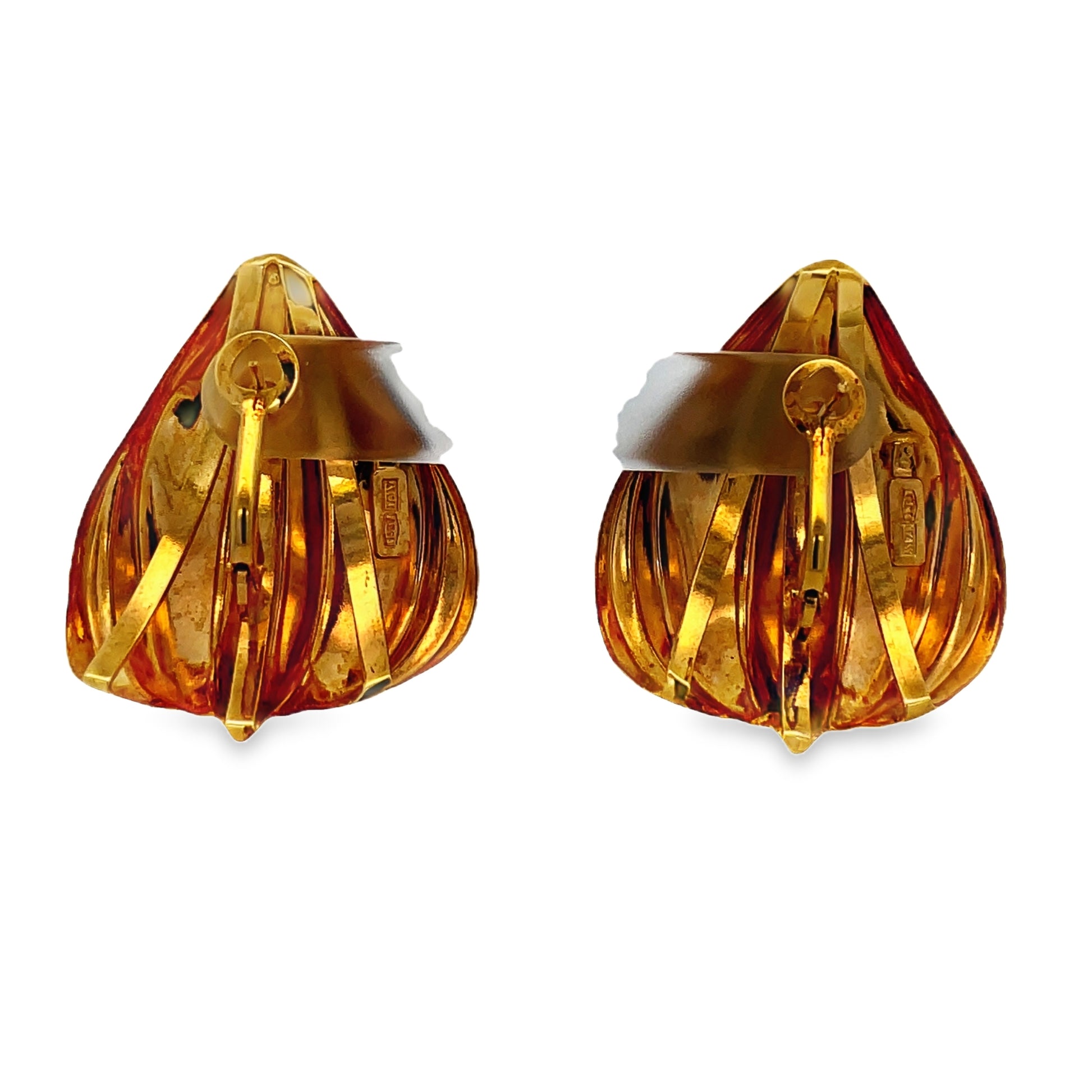 Back view of 14k Yellow Gold Italian Made Large Yellow Gold Fancy Earrings 