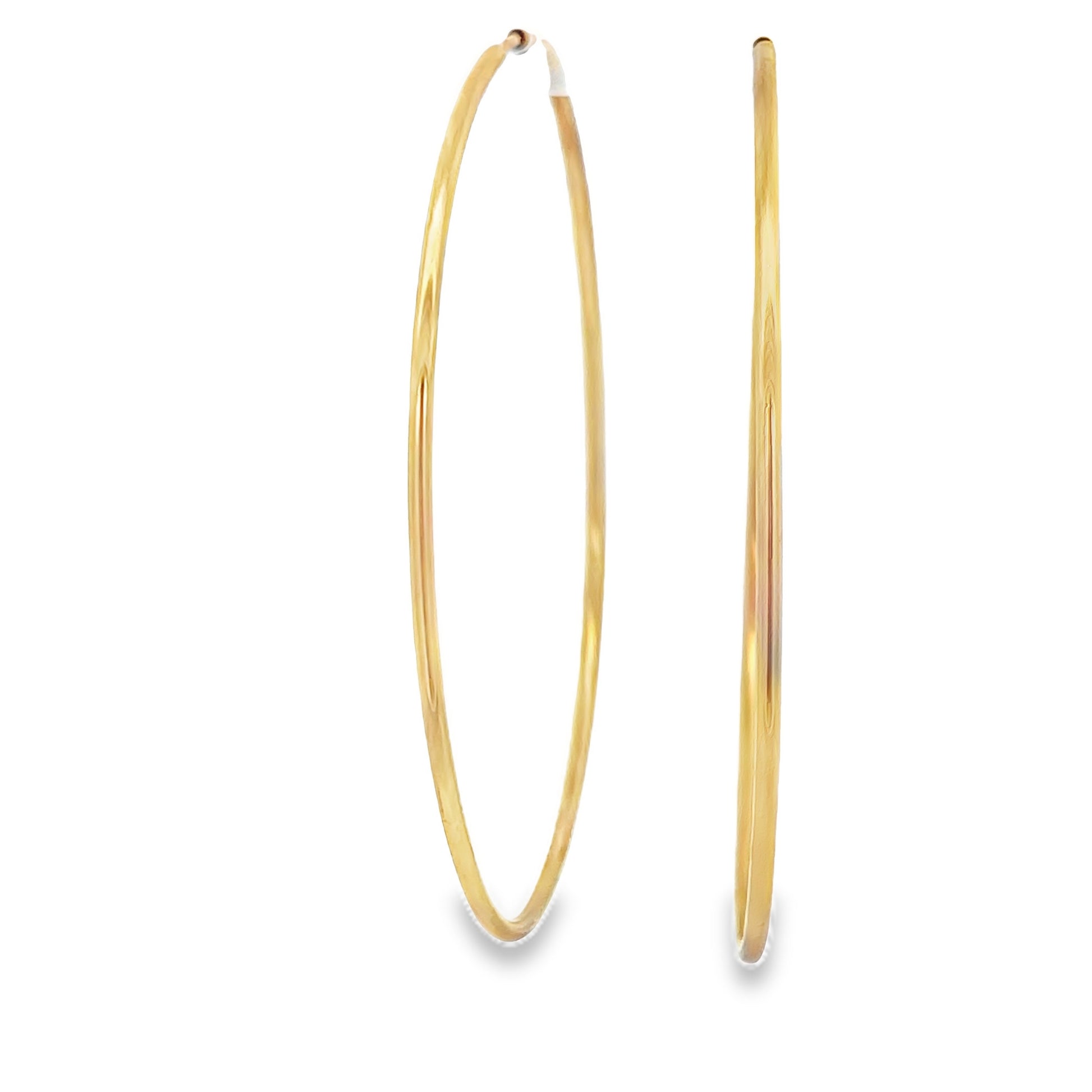Front and side view of 18k Yellow Gold Large Hoop Earrings 1.70 mm