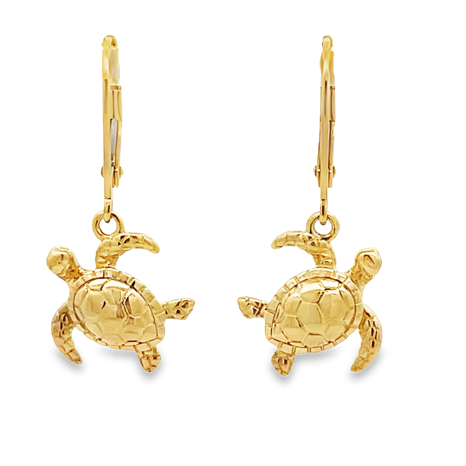 Front view of 14k Yellow Gold Turtle Earrings