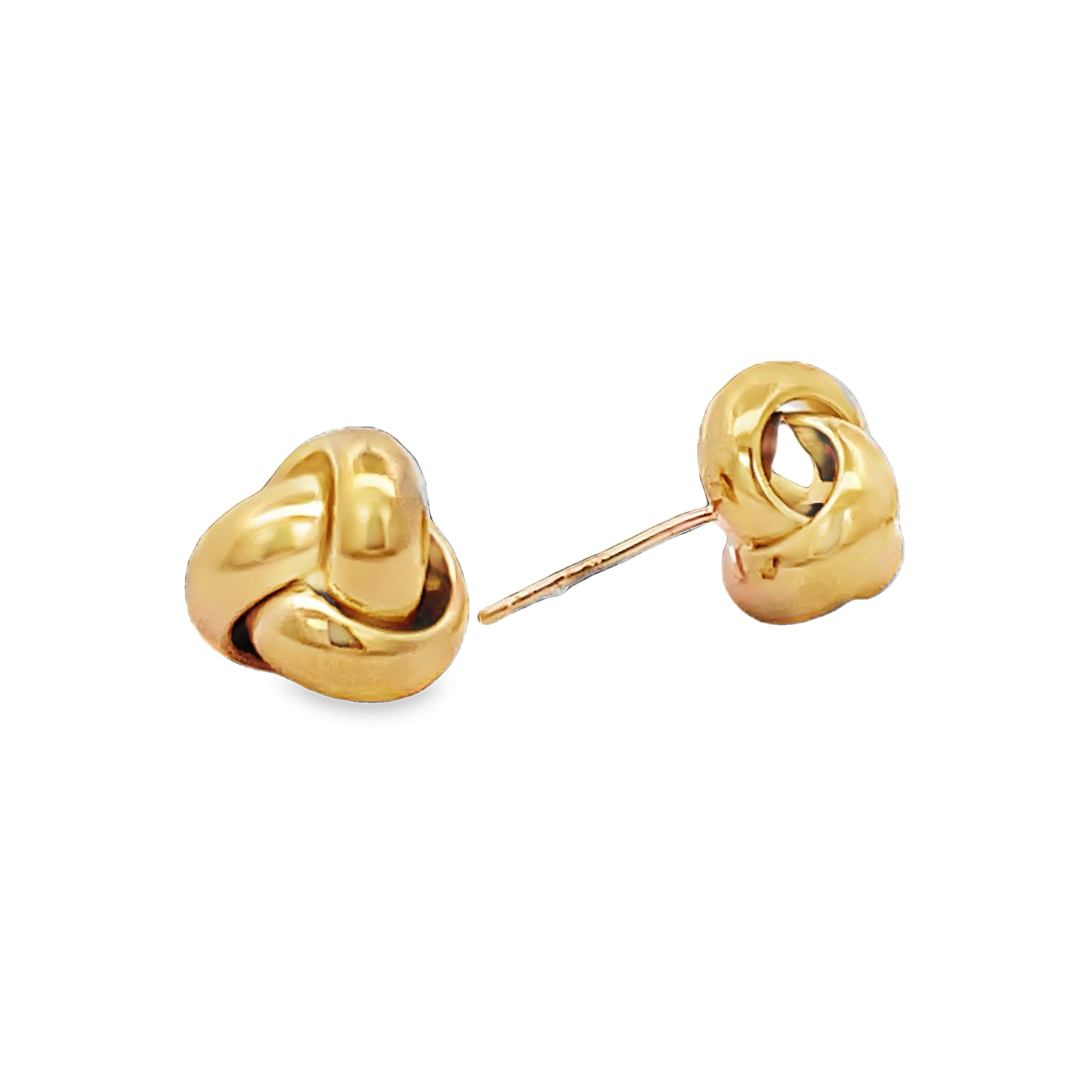 Front and side view of 14k Italian Yellow Gold Love Knot Stud Earrings 10.00 mm 