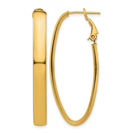 Front and side view of 14k Yellow Gold Oval Hoops 5.00 mm 