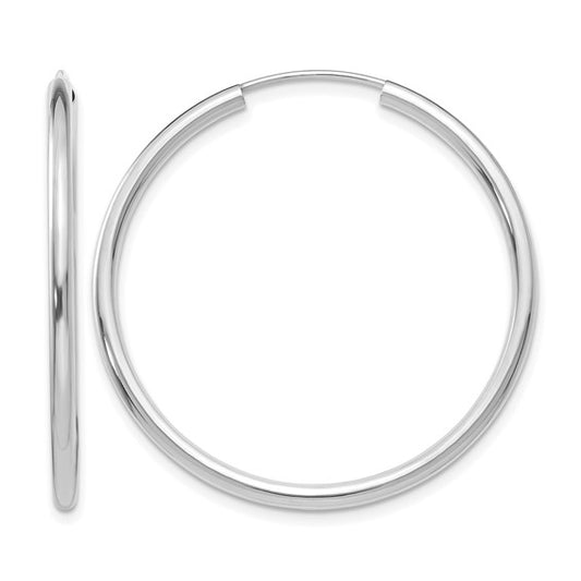Front and side view of 14k White Gold Endless Hoops 1.5"