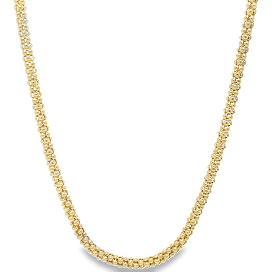 14K Gold Popcorn Chain Link Necklace 18" Front view