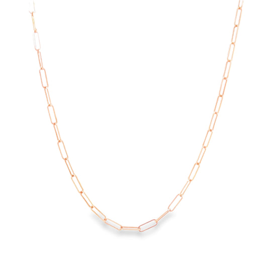 14K Yellow Gold Thin Paperclip Link Necklace 18" Front view