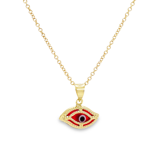 Red Evil Eye Yellow Gold Pendant Necklace Front view