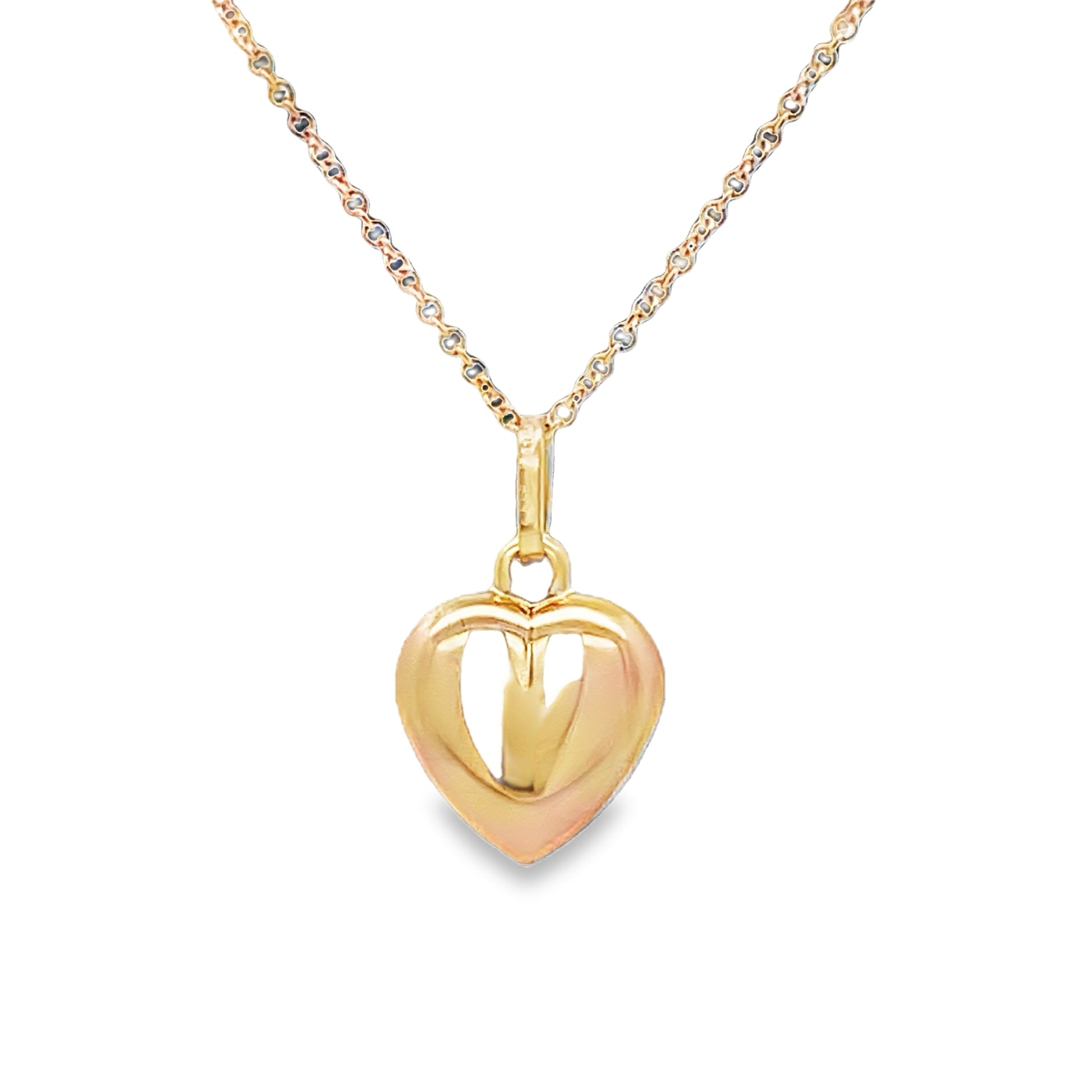 Front view of Italian Made Medium Yellow Gold Heart Puffy Pendant 