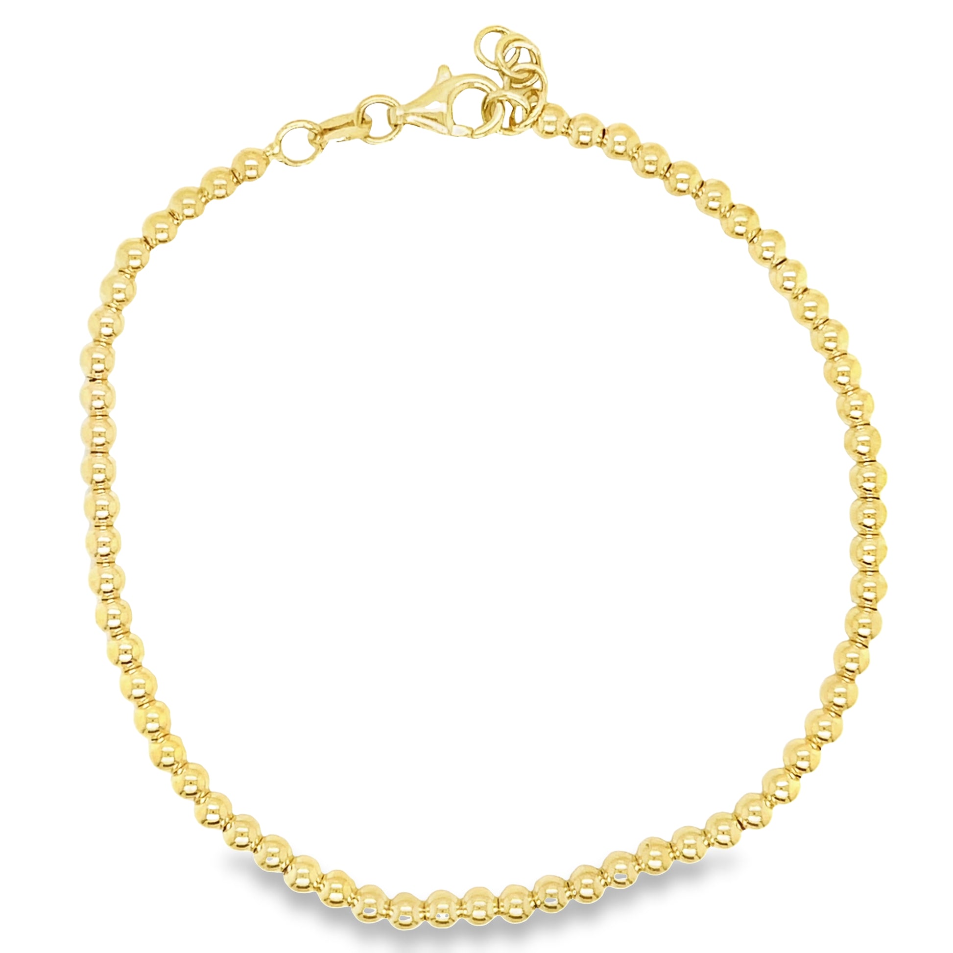 14k Italian Yellow Gold Bead Bracelet Top view clasp fastened