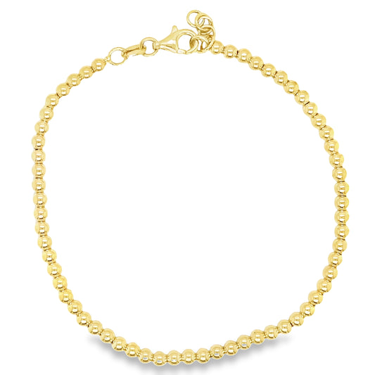 14k Italian Yellow Gold Bead Bracelet Top view clasp fastened