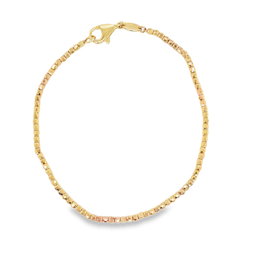 14k Italian Yellow Gold Bead Diamond Cut Bracelet Top view clasp fastened