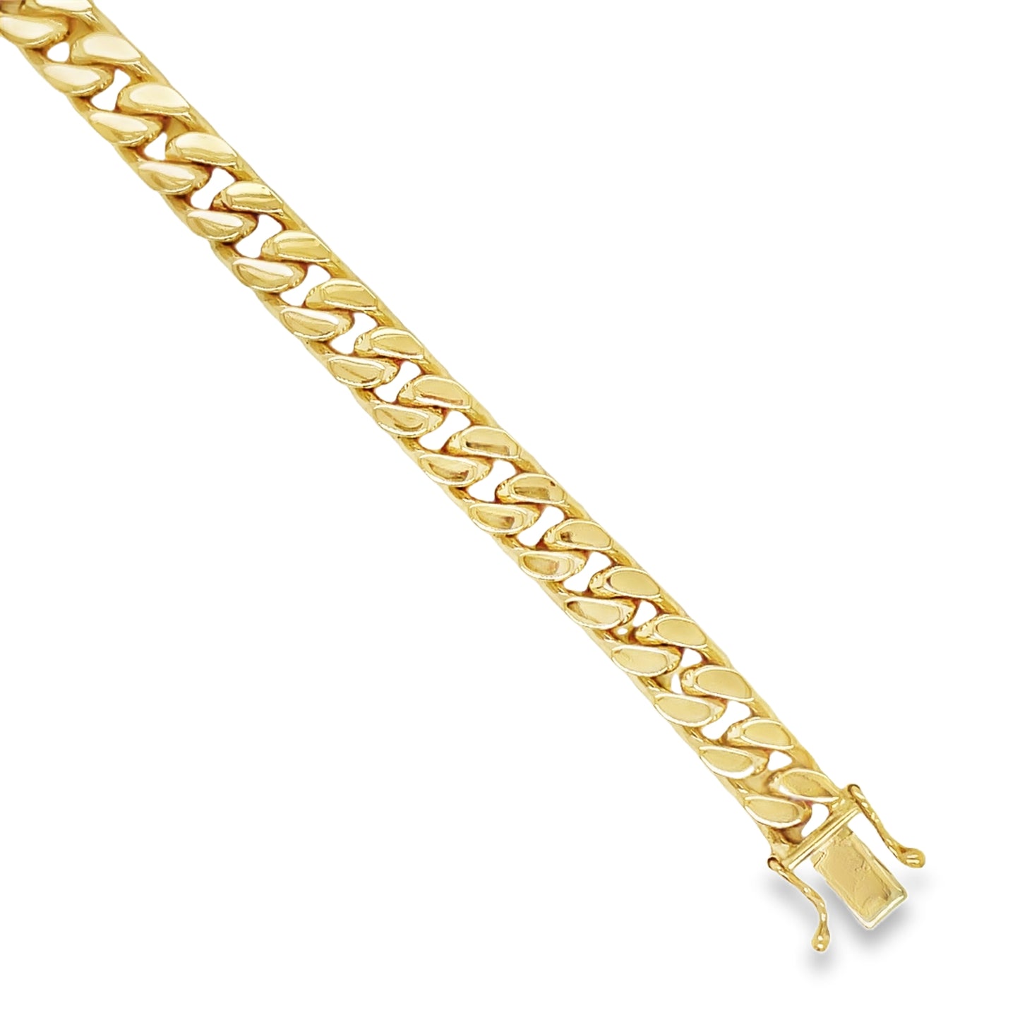 Top view of unfastened 18K Cuban Curb Link Yellow Gold Bracelet 31.0 dtw
