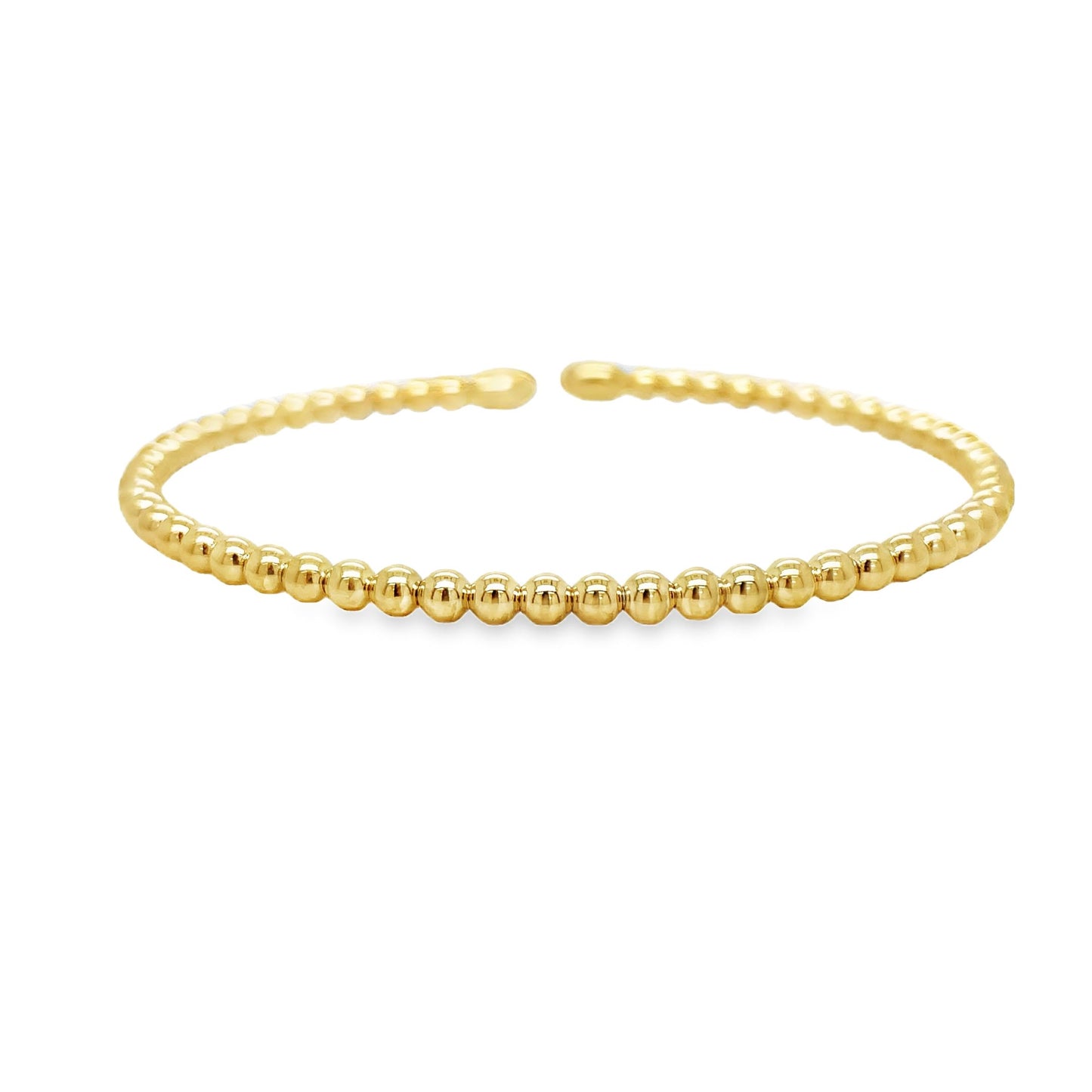 18k Italian Yellow Gold Bead Bangle Bracelet Top view open