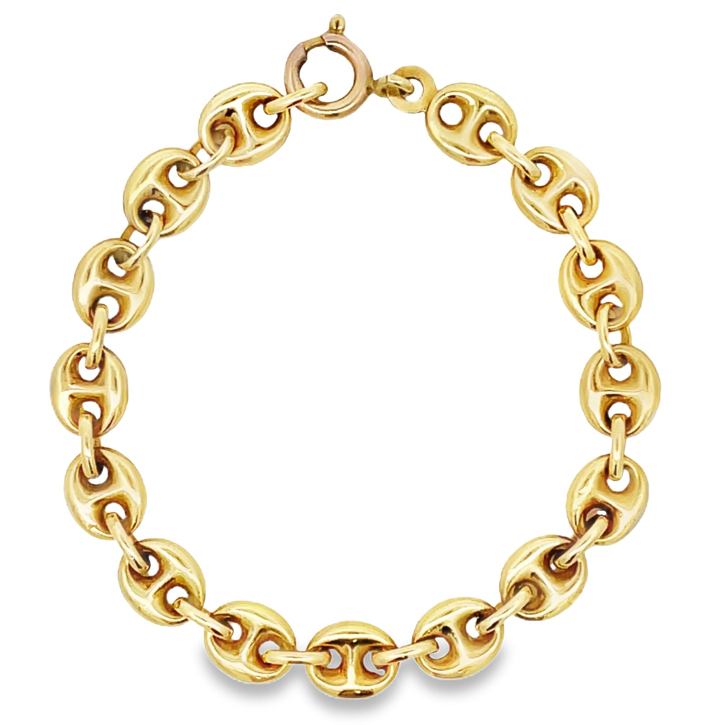 Top view of 14k Yellow Gold Mariner Link Light Weight Bracelet 