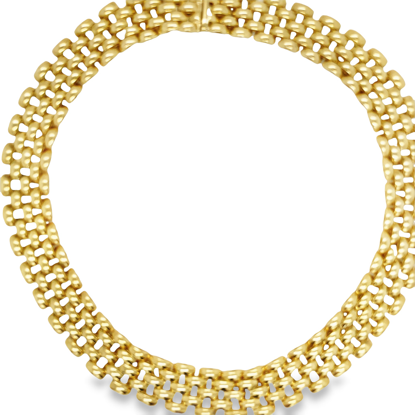 Panther Link 5 Row Italian Made Yellow Gold Necklace Top view clasp fastened