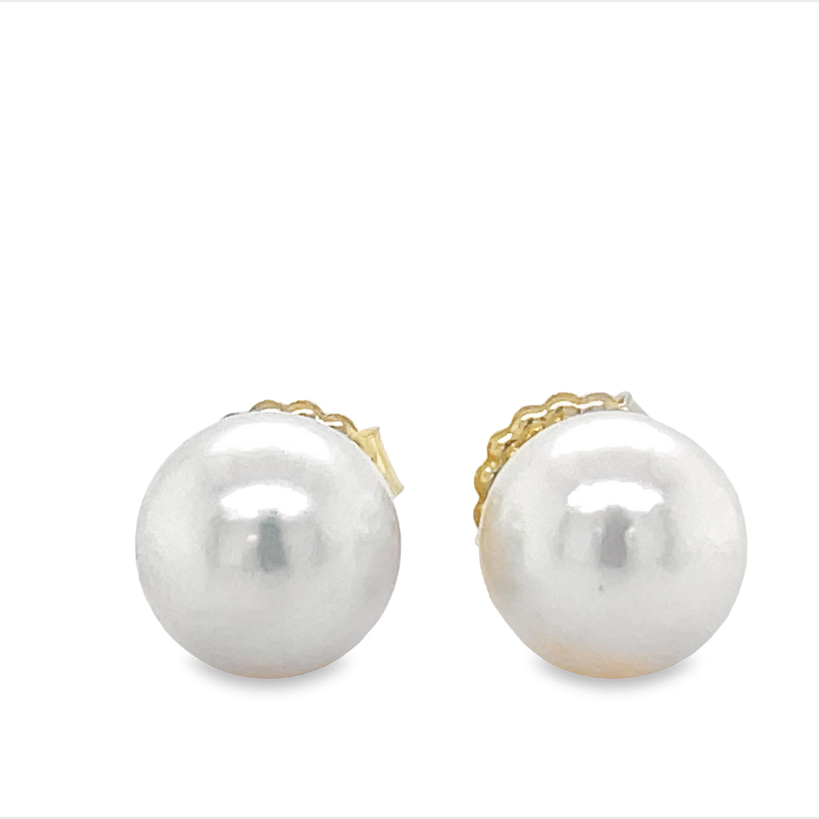 Akoya Cultured Pearl Studs 5.50 mm White Gold Front view