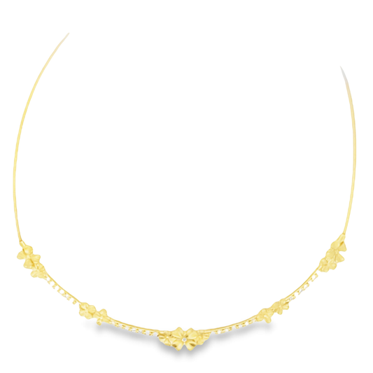 Top view of 18k Yellow Gold Diamond Five Station Flower Motif Necklace