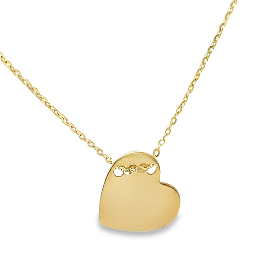 14k Yellow Gold Slide Tilted Heart Necklace Front view