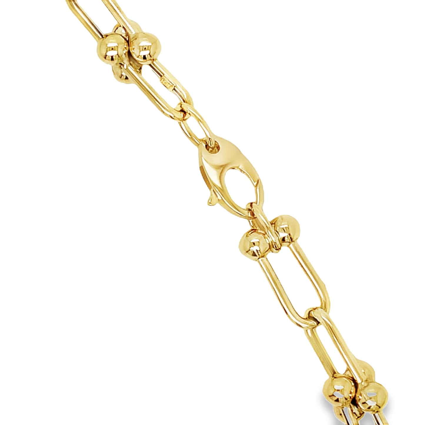 14K Italian Made Gold Hardware Chain Link Necklace 18" Top view claso fastened Close Up