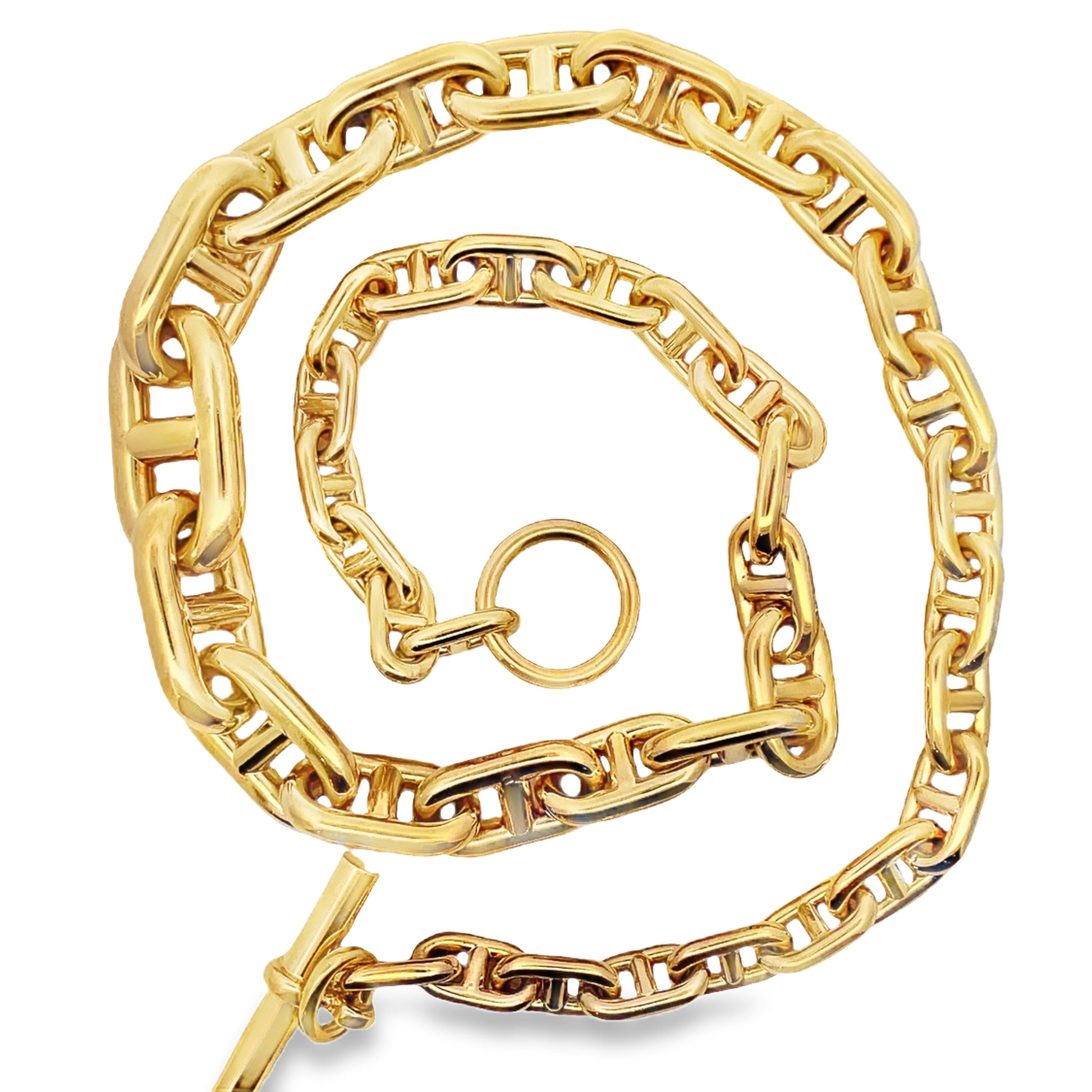 Top view of unfastened 18k Yellow Gold Hermes Long Necklace 20"