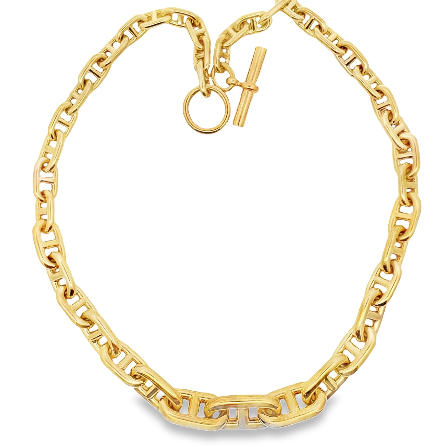 Top view of unfastened 18k Yellow Gold Hermes Long Necklace 20"