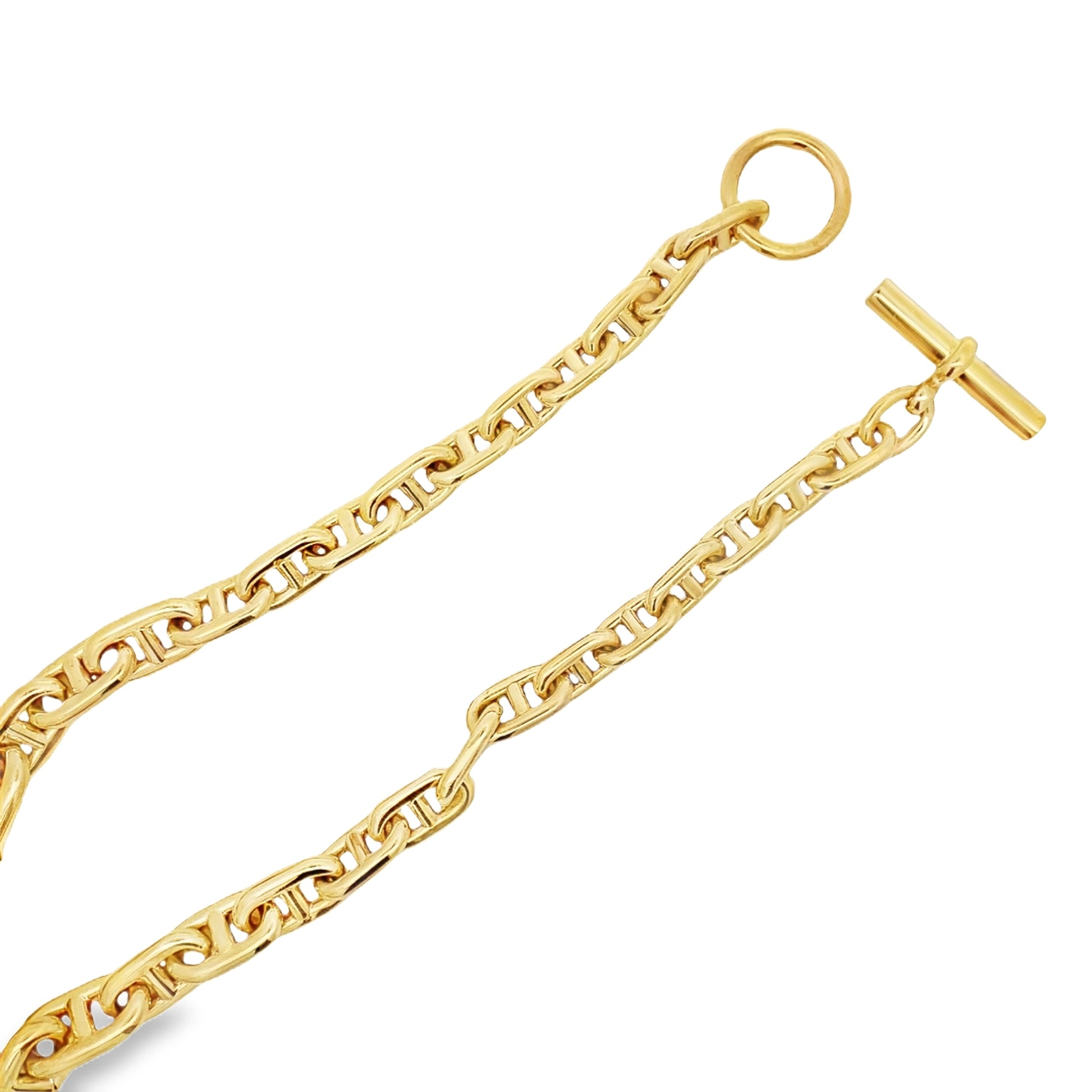 Top view of unfastened 18k Yellow Gold Hermes Long Necklace 20"