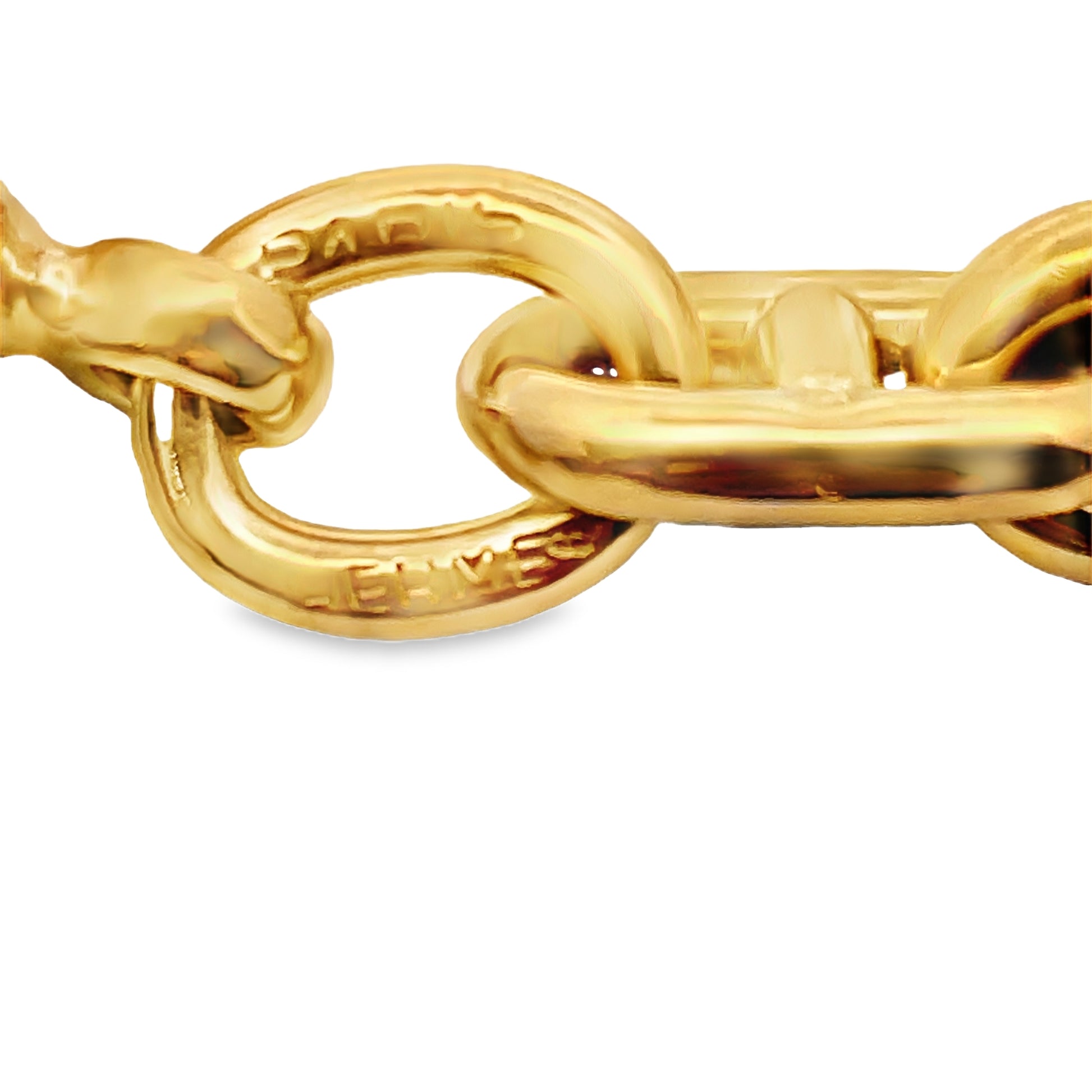 Top view of fastened 18k Yellow Gold Hermes Long Necklace 20"