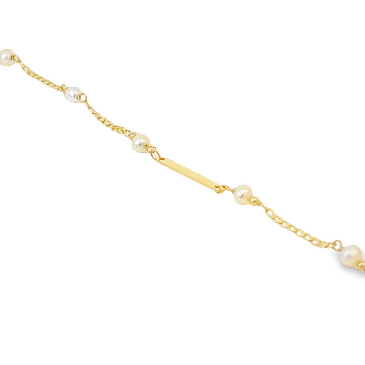 Top view of 14k Italian Made ID Pearl Children Bracelet
