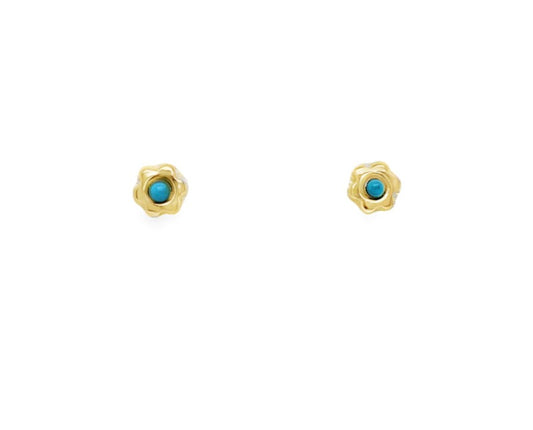 Front view of 14K Gold Turquoise Baby Earrings