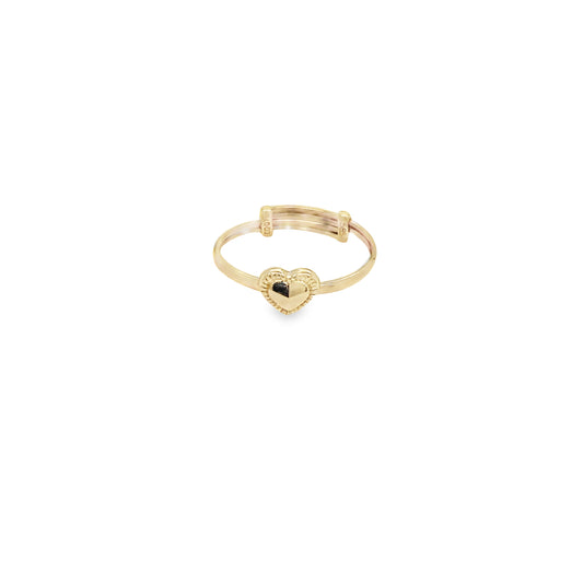 Front view of 14k Yellow Gold Children Adjustable Heart Ring